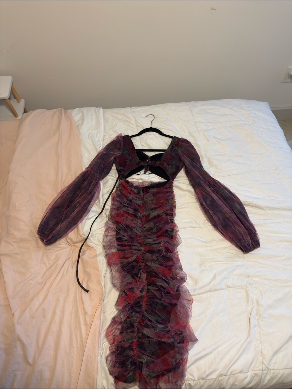 Women’s Ruched Mesh Midi Dress in Burgundy Purple